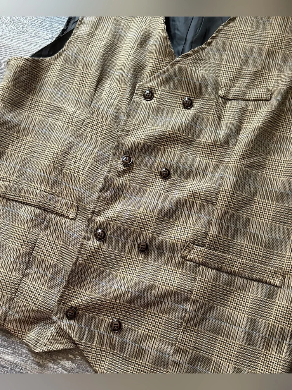 Double-Breasted Brown Plaid Suit Vest Men’s XL